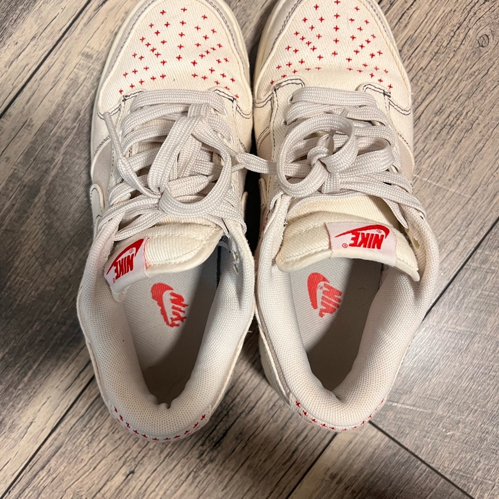 Nike Cream and Red Athletic Shoes